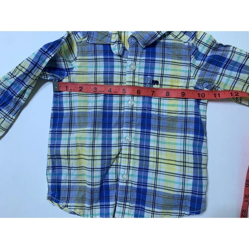 Carters Toddler Button Down Shirts Lot‎ of 2 Plaid Striped 12M 18M Blue Yellow